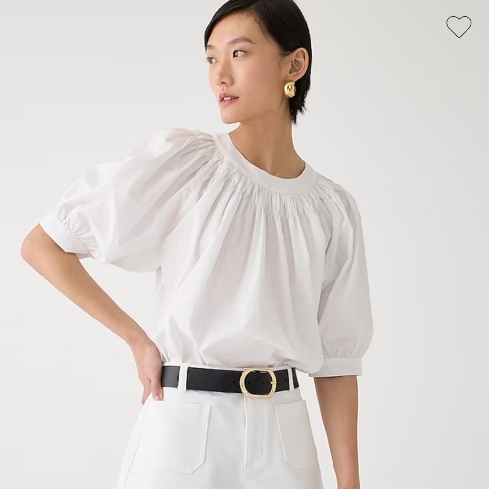 J Crew Smock-neck puff-sleeve top in cotton poplin| NWT |Sz XS